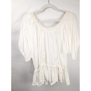 Vintage Cato Crochet Eyelet Peasant Top Sz L White Peplum Cottagecore Ren Faire‎